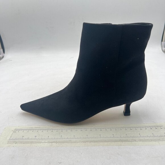 Black Low Kitten Heel Ankle Boots Pointed Toe Side Zipper Prom Party Shoes - Picture 1 of 7